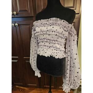 Lace and Beads off the shoulder lace polkadot crop top. Sz Small